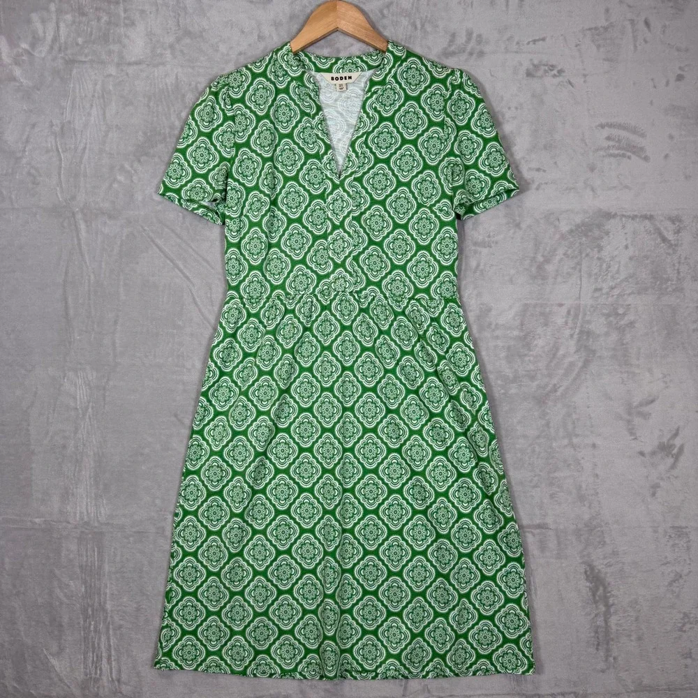 Lot of 2 Boden Naomi Dresses Size 4L Long Green Blue Geometric Abstract Pockets - Picture 2 of 16
